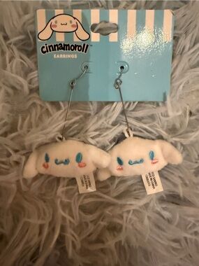 Sanrio White Cinnamoroll Plush Earring Set with Blue & Pink Details